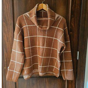 Boutique Chestnut Windowpane Sweater, Size Medium